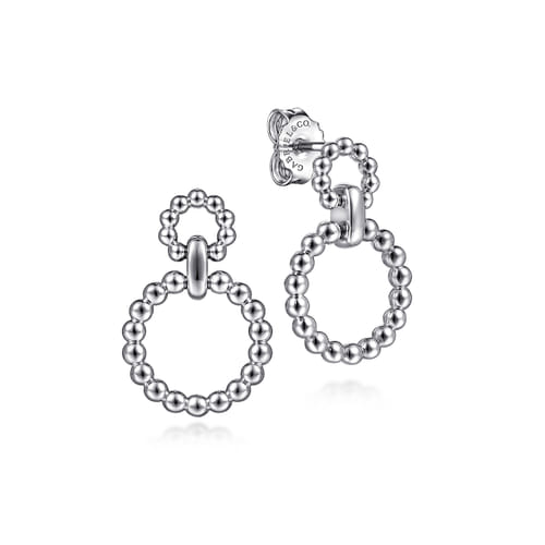 Beaded Circle Drop Earrings in Sterling Silver