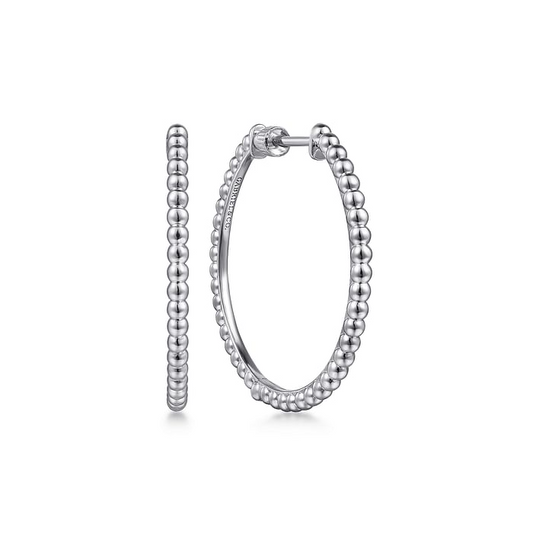 Large Beaded Classic Hoop Earrings in Sterling Silver