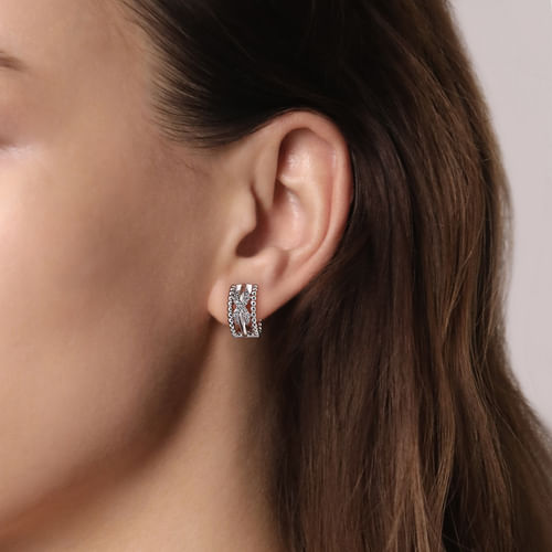 White Sapphire Twisted Huggie Earrings in Sterling Silver