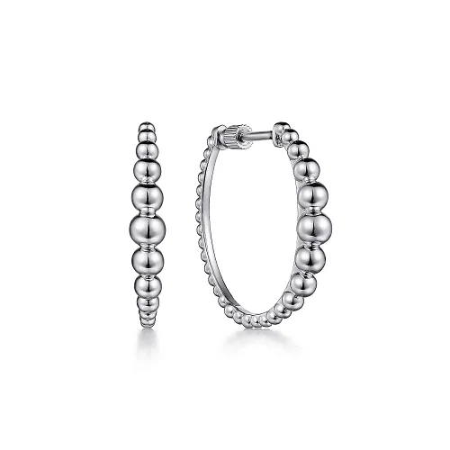 Graduated Beaded Hoop Earrings in Sterling Silver