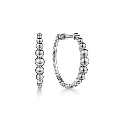 Graduated Beaded Hoop Earrings in Sterling Silver