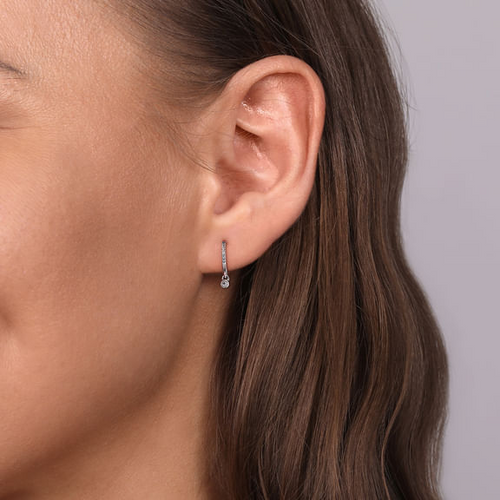 Diamond Drop Huggie Earrings in 14K White Gold