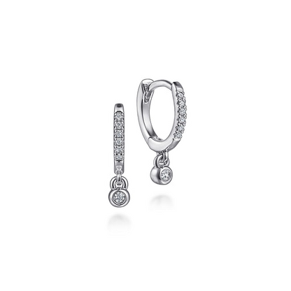 Diamond Drop Huggie Earrings in 14K White Gold