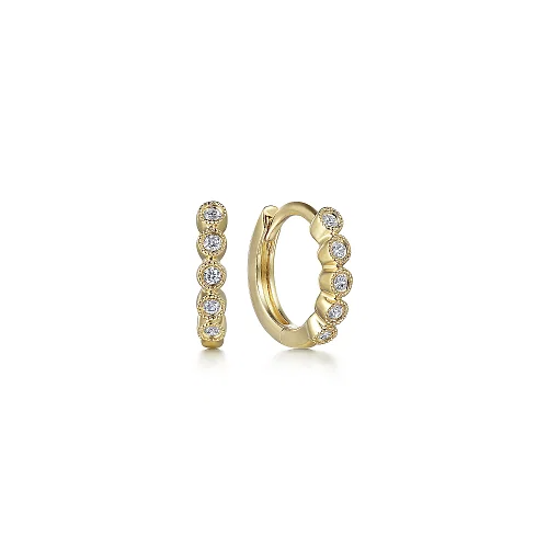 Diamond Bezel Setting Huggie Earrings in 14K Yellow Gold