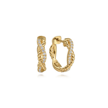 Diamond Braided Huggie Earrings in 14K Yellow Gold