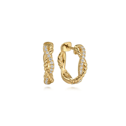 Diamond Braided Huggie Earrings in 14K Yellow Gold