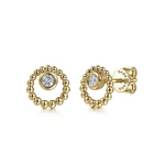 White Sapphire Stud Circle Earrings in 14K Yellow Gold