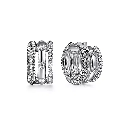 Bujukan and White Sapphire Huggie Earrings in Sterling Silver