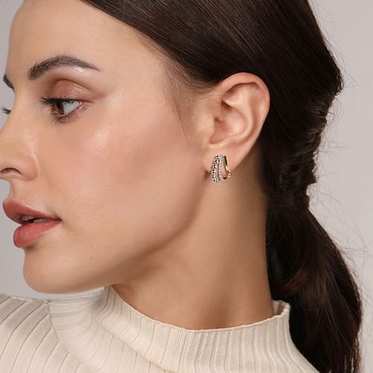 White Sapphire J Hoop Earrings in Sterling Silver & 14K Yellow Gold