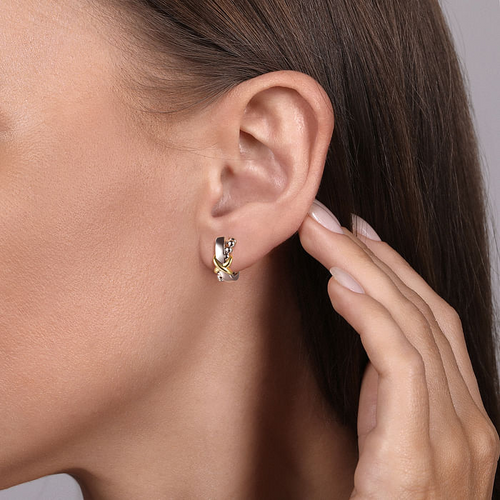 X Style Hoop Earrings in 14K Yellow Gold & Sterling SIlver