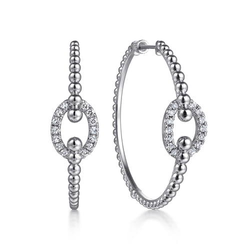 White Sapphire Circle Hoop Earrings in Sterling Silver