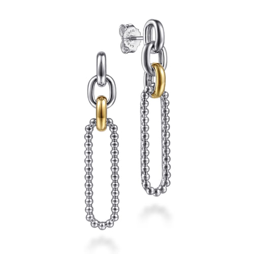 Beaded Link Drop Earrings in Sterling Silver & 14K Yellow Gold