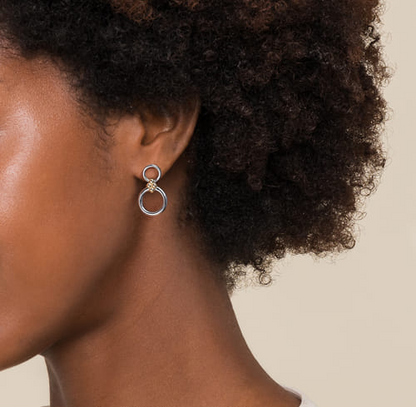 Round Link Drop Earrings in Sterling Silver & 14K Yellow Gold