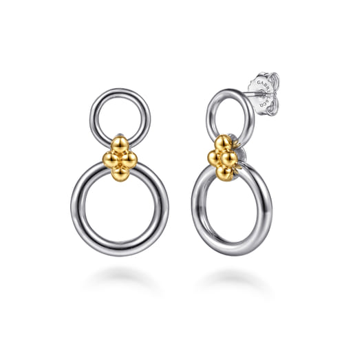 Round Link Drop Earrings in Sterling Silver & 14K Yellow Gold