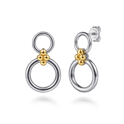 Round Link Drop Earrings in Sterling Silver & 14K Yellow Gold