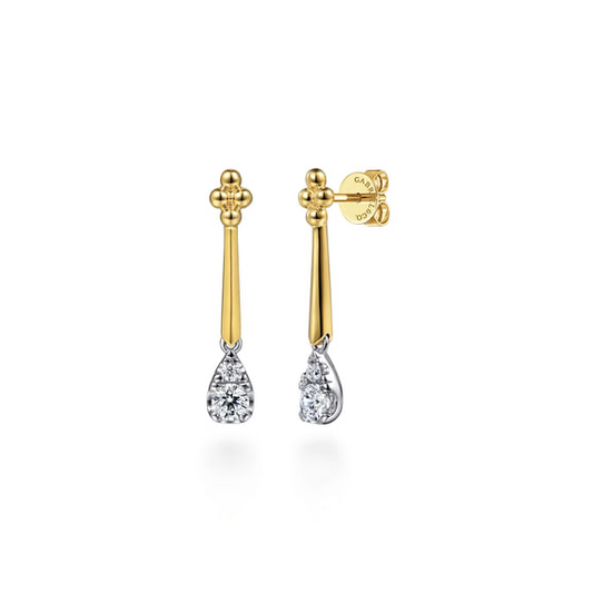 Diamond Elongated Drop Earrings in 14K Two Tone Gold