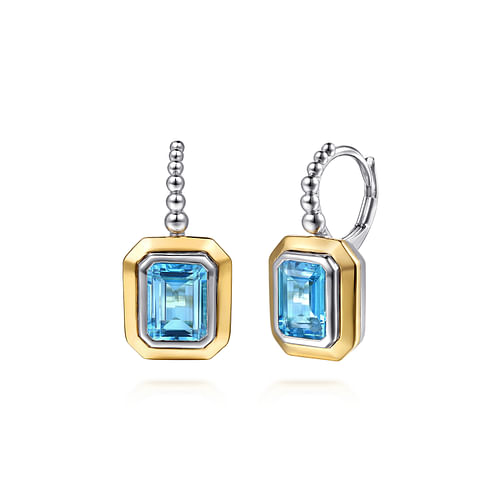 Blue Topaz Drop Earrings in Sterling Silver and Yellow Gold