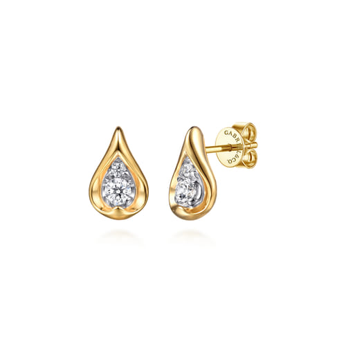 Diamond Teardrop Stud Earrings in 14K Yellow Gold
