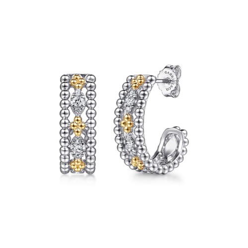White Sapphire Multi-Row Earrings in Sterling Silver & 14K Yellow Gold