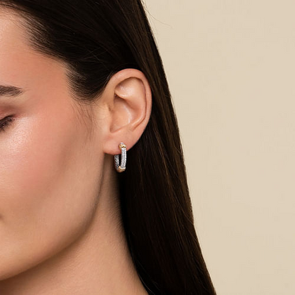 White Sapphire Hoop Earrings in Sterling Silver and Yellow Gold