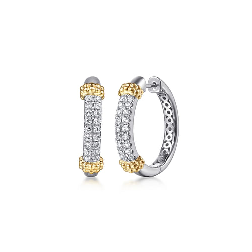 White Sapphire Hoop Earrings in Sterling Silver and Yellow Gold