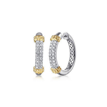 White Sapphire Hoop Earrings in Sterling Silver and Yellow Gold