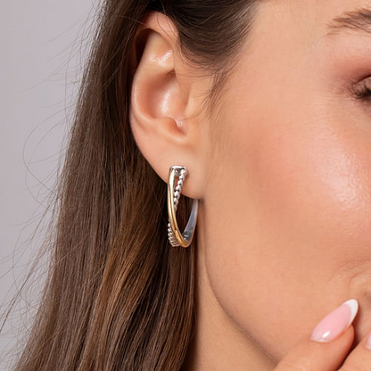 Criss-Cross Hoop Earrings in Sterling Silver and Yellow Gold