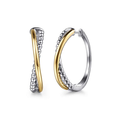 Criss-Cross Hoop Earrings in Sterling Silver and Yellow Gold