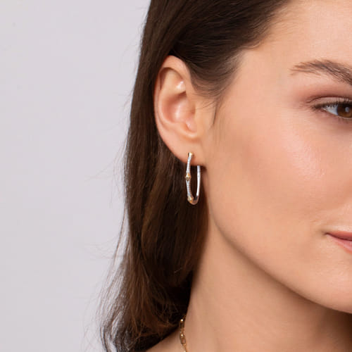 Diamond Kite Hoop Earrings in 14K Two Tone Gold