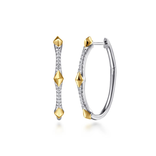 Diamond Kite Hoop Earrings in 14K Two Tone Gold