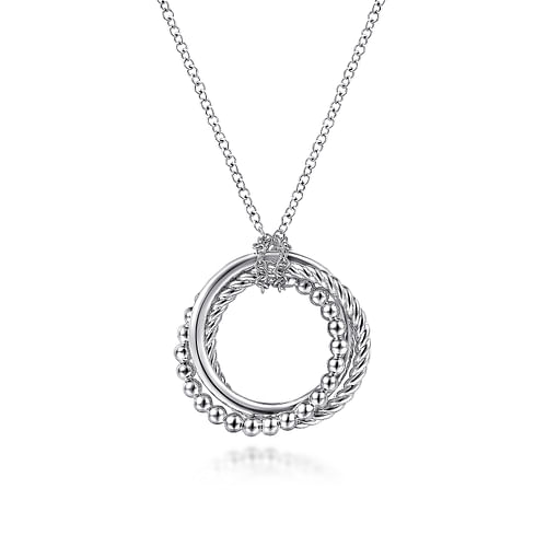 Twisted Rope Multi Circle Pendant Necklace in Sterling Silver