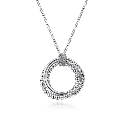 Twisted Rope Multi Circle Pendant Necklace in Sterling Silver