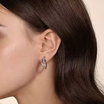 White Sapphire Link Chain Hoop Earrings in Sterling Silver