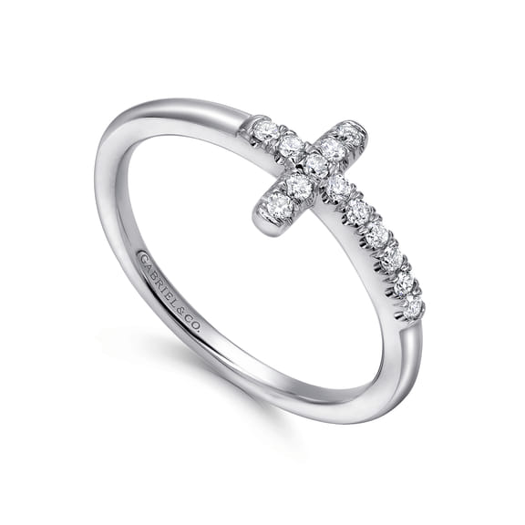 Diamond Cross Ring in 14K White Gold