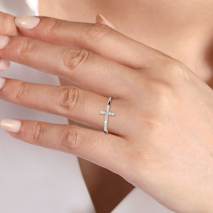 Diamond Cross Ring in 14K White Gold