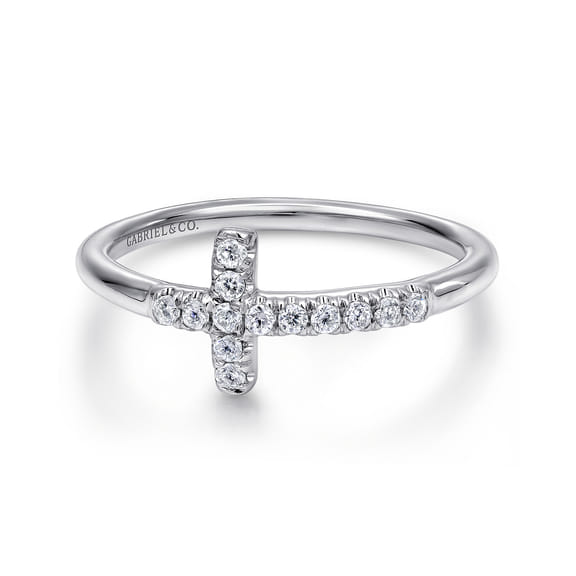 Diamond Cross Ring in 14K White Gold