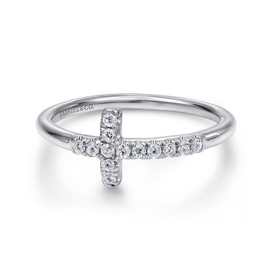 Diamond Cross Ring in 14K White Gold