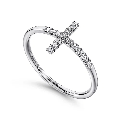 Sideways Cross Diamond Ring in 14K White Gold