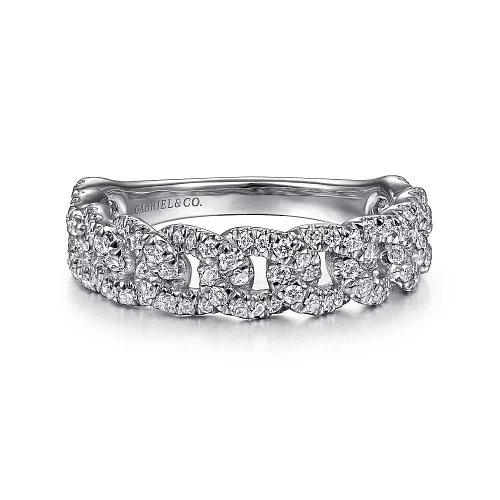 Chain Link Stackable Diamond Ring in 14K White Gold