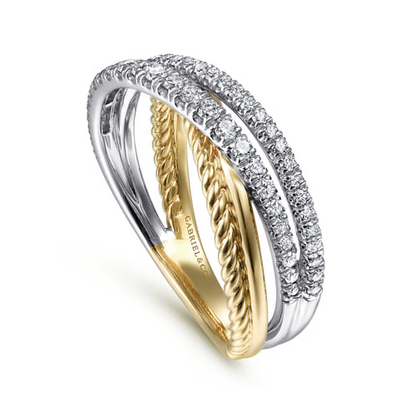 Diamond Rope Cross-Over Band in 14K Two Tone Gold