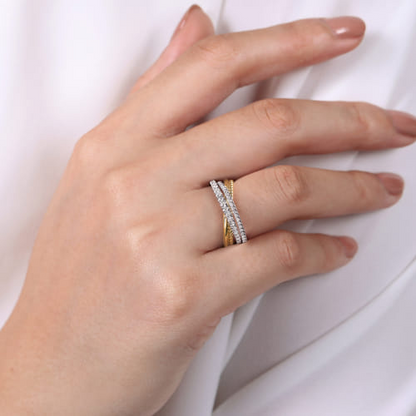 Diamond Rope Cross-Over Band in 14K Two Tone Gold