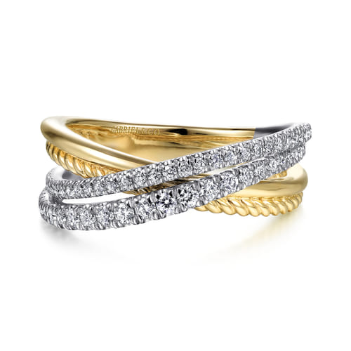 Diamond Rope Cross-Over Band in 14K Two Tone Gold