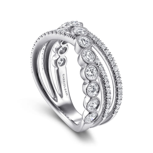 Diamond Bezel Cross-Over Band in 14K White Gold