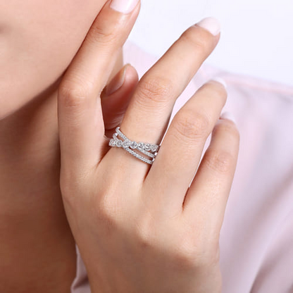 Diamond Bezel Cross-Over Band in 14K White Gold