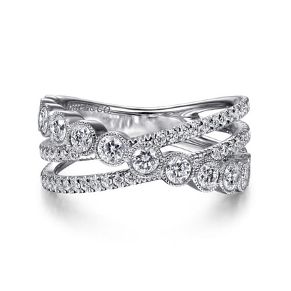 Diamond Bezel Cross-Over Band in 14K White Gold