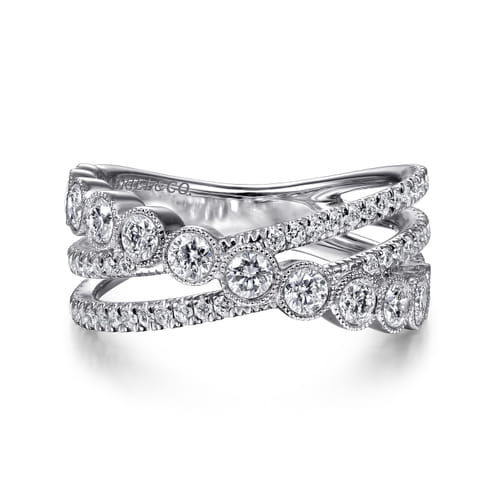 Diamond Bezel Cross-Over Band in 14K White Gold