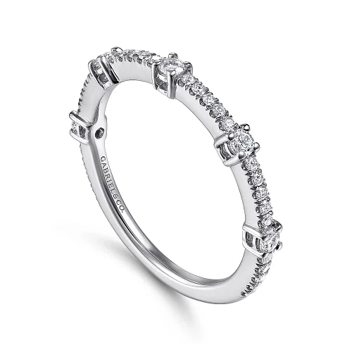 Diamond Station Stackable Band in 14K White Gold