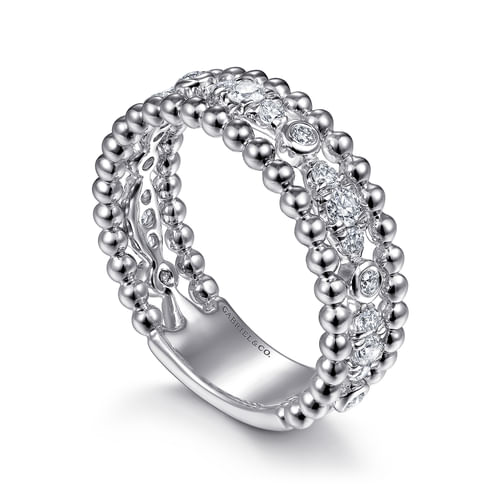 White Sapphire Triple Row Band in Sterling Silver