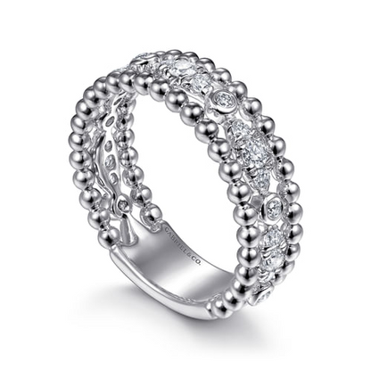 White Sapphire Triple Row Band in Sterling Silver