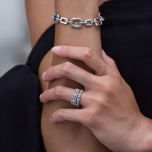 White Sapphire Triple Row Band in Sterling Silver